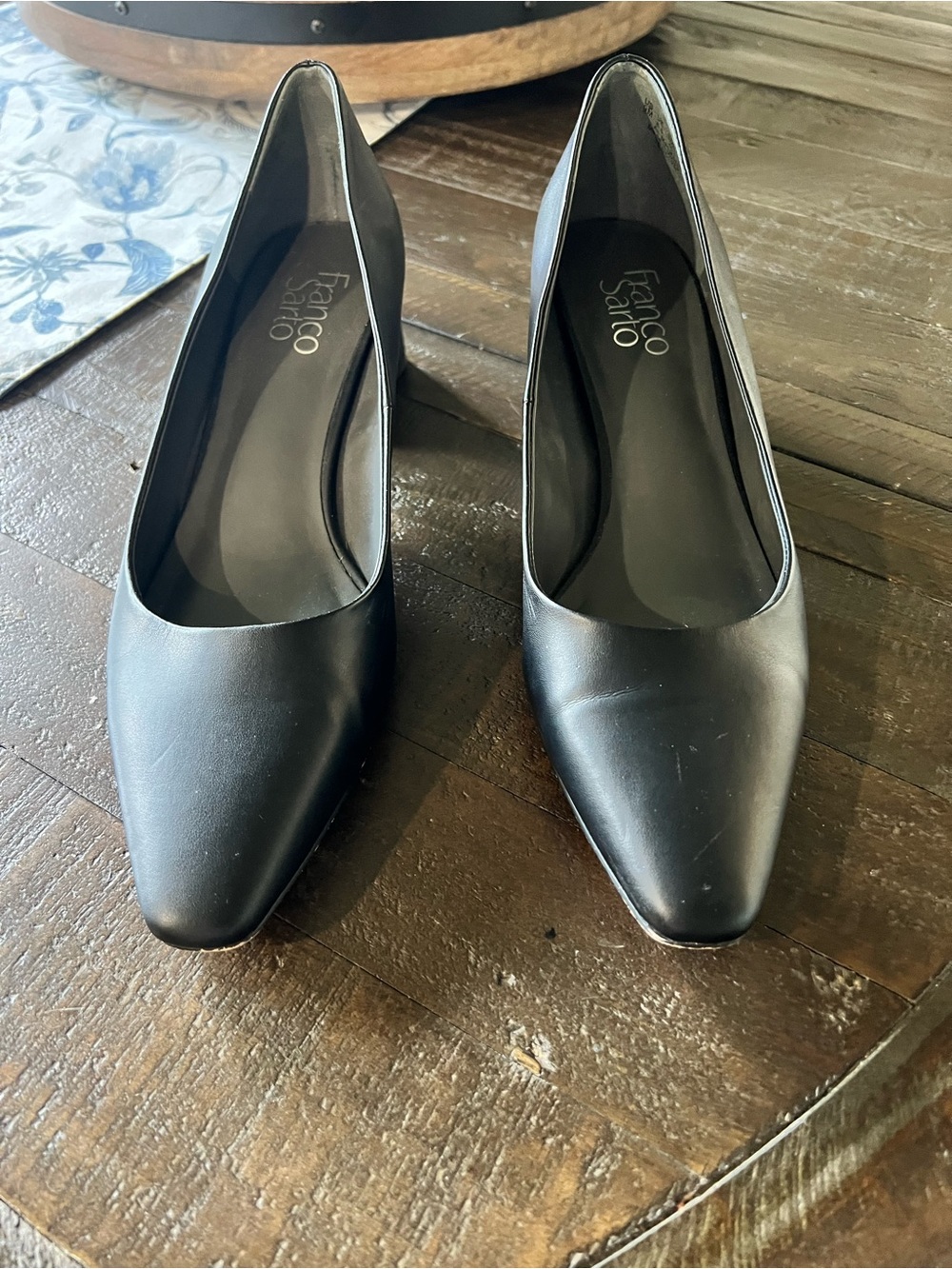 Franco Sarto Black Pointed-Toe Low Heel Pumps